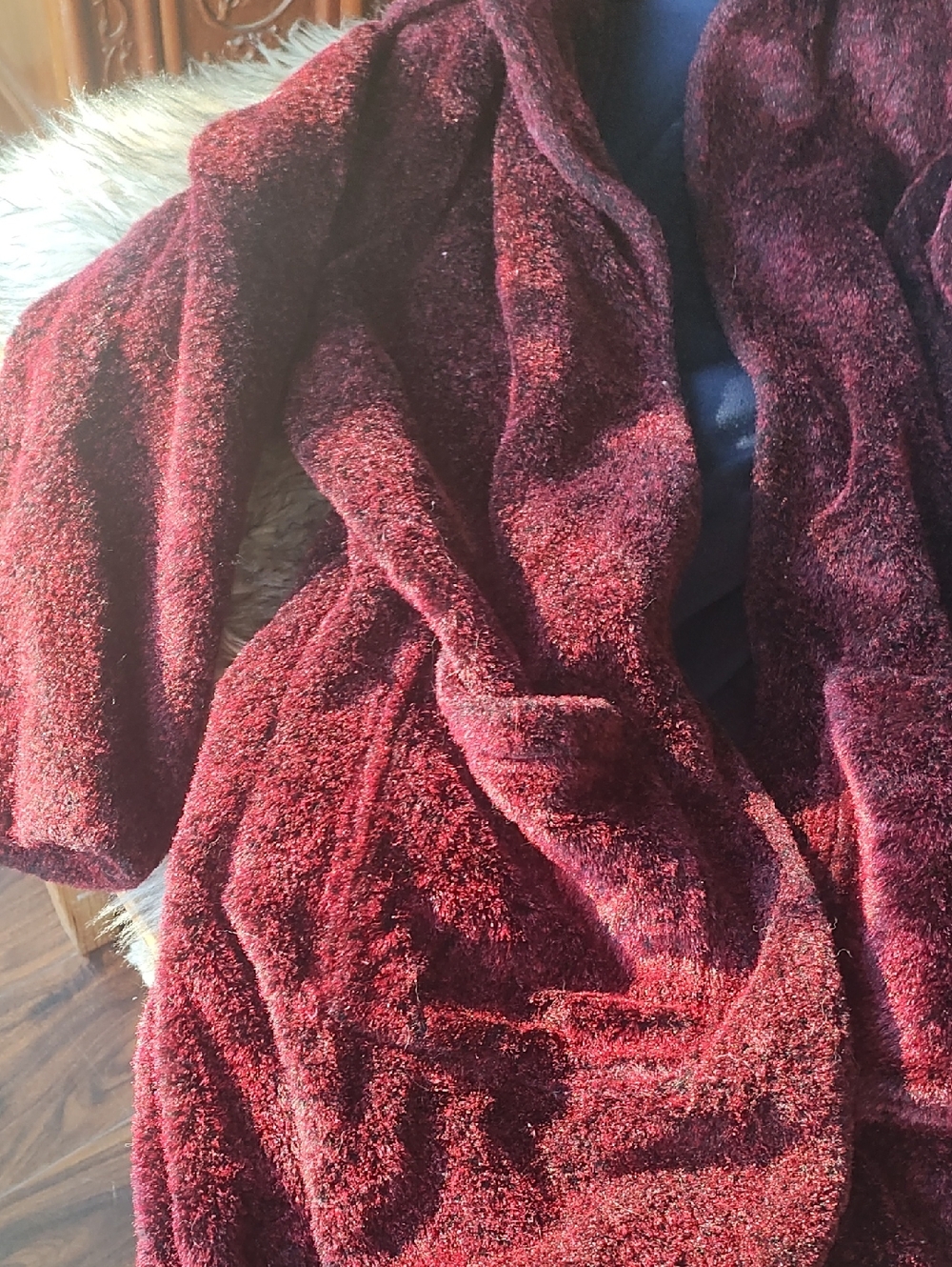 Cozy Burgundy Crushed Velvet Coat